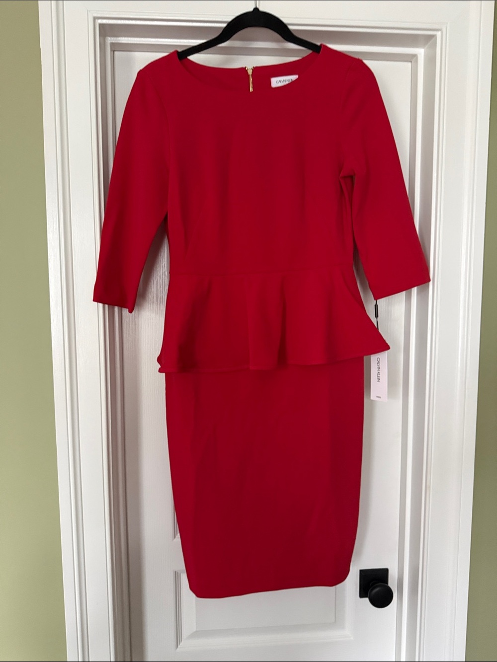 NWT Calvin Klein red 3/4 sleeve peplum dress size 6